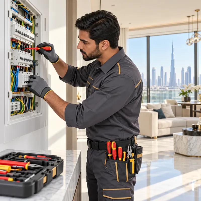 Technician working on an electrical distribution board